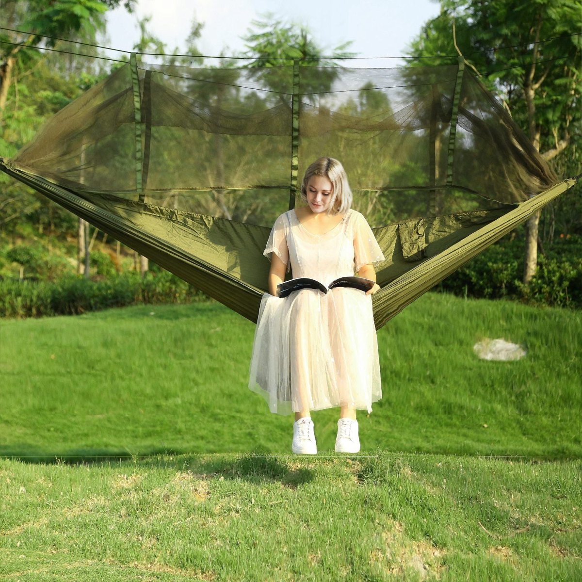 Parachute Camping Hammock with Mosquito Net – 600LBS Load-Bearing, Compact & Durable — hammocks, view 9