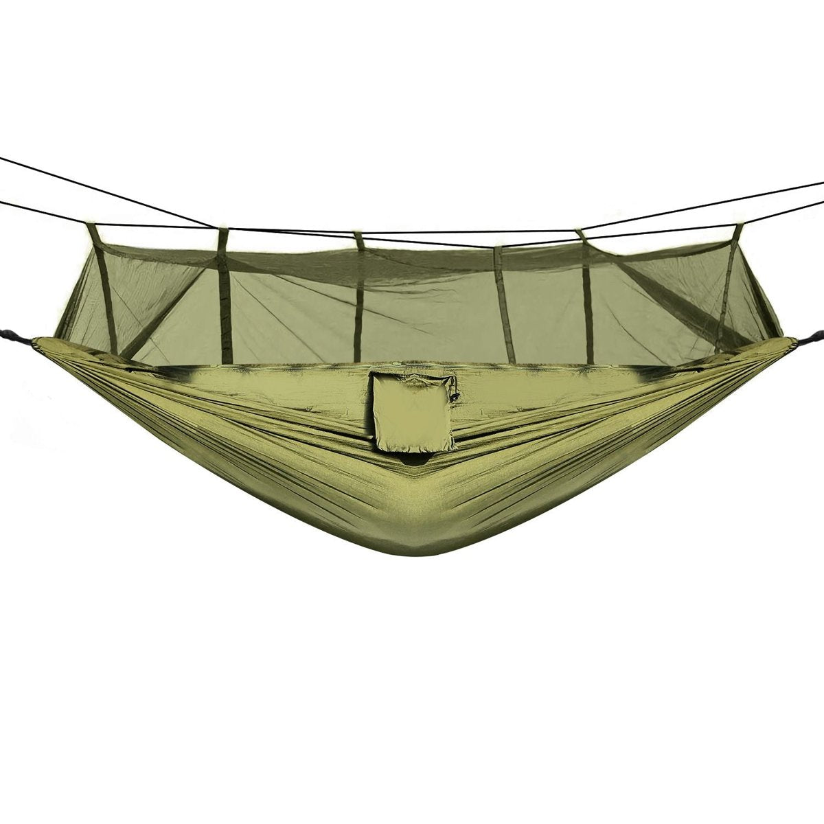 Parachute Camping Hammock with Mosquito Net – 600LBS Load-Bearing, Compact & Durable — green, hammocks, back view