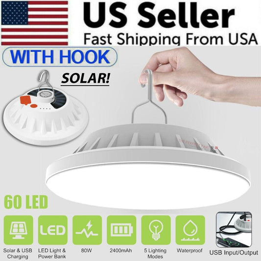 Rechargeable 60-LED Camping Lantern - USB & Solar Tent Light — lights lanterns, front view