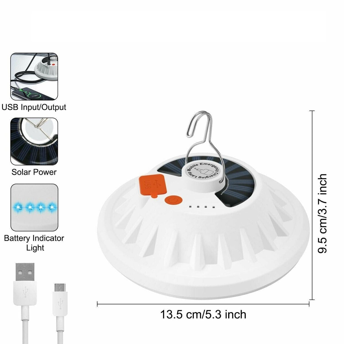 Rechargeable 60-LED Camping Lantern - USB & Solar Tent Light — lights lanterns, detail
