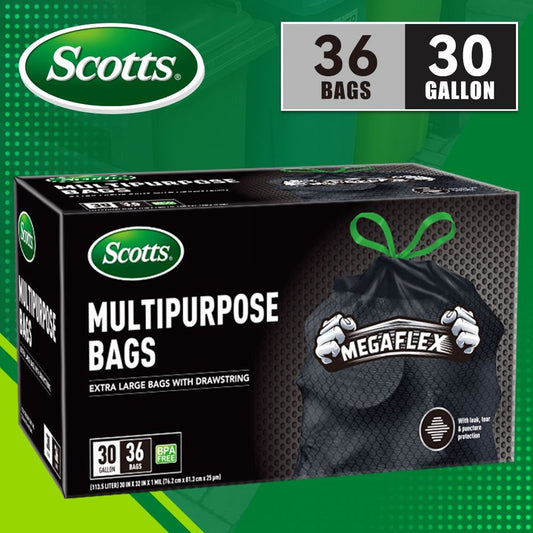 Scotts 30-Gallon Drawstring Garbage Bags - 36-Count, Non-Rip, Leak-Resistant — bags, front view