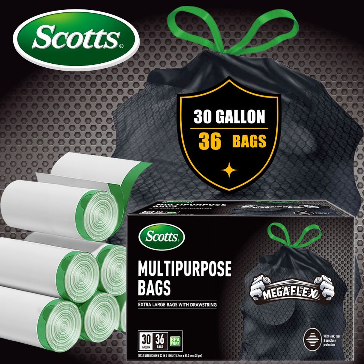 Scotts 30-Gallon Drawstring Garbage Bags - 36-Count, Non-Rip, Leak-Resistant — bags, detail