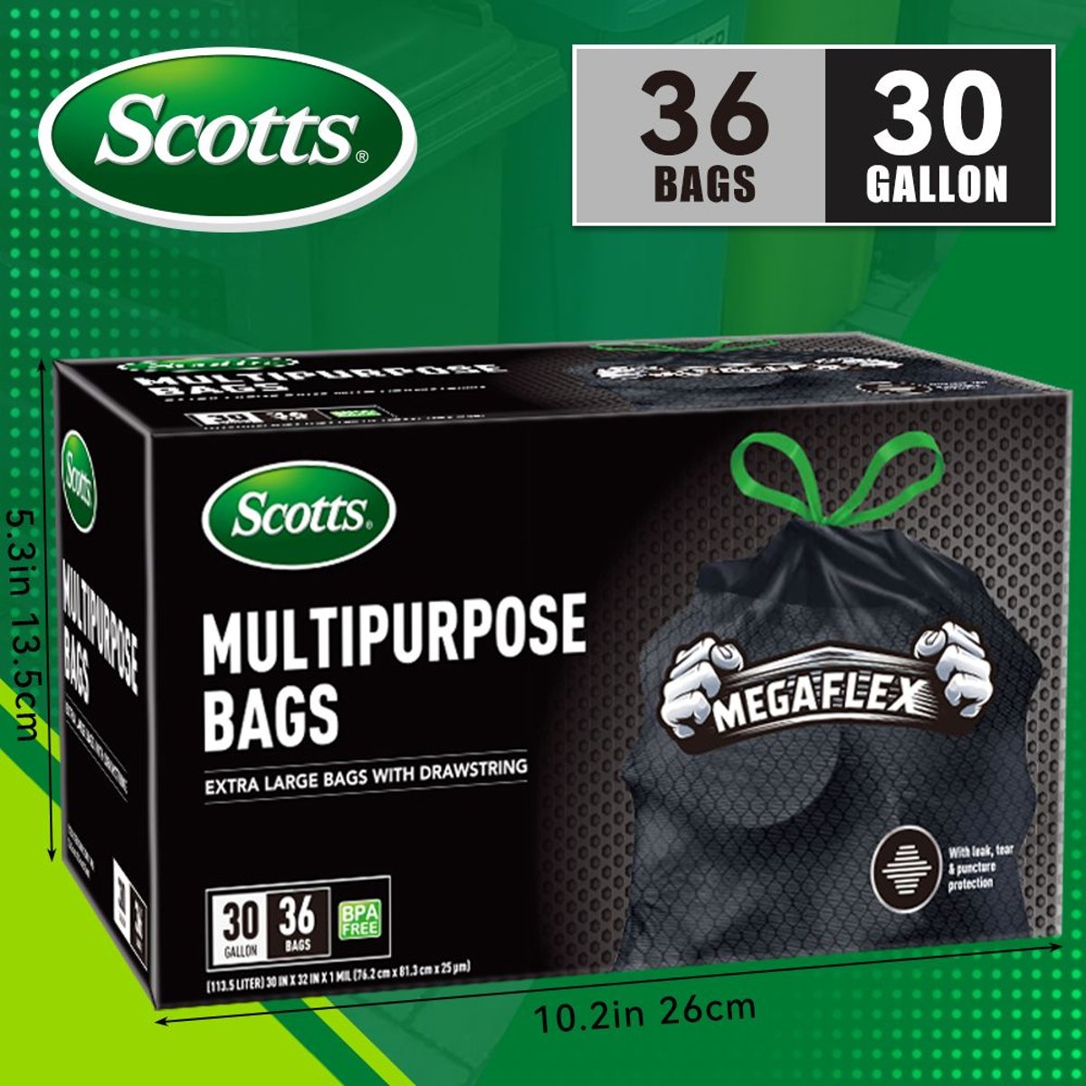Scotts 30-Gallon Drawstring Garbage Bags - 36-Count, Non-Rip, Leak-Resistant — black,