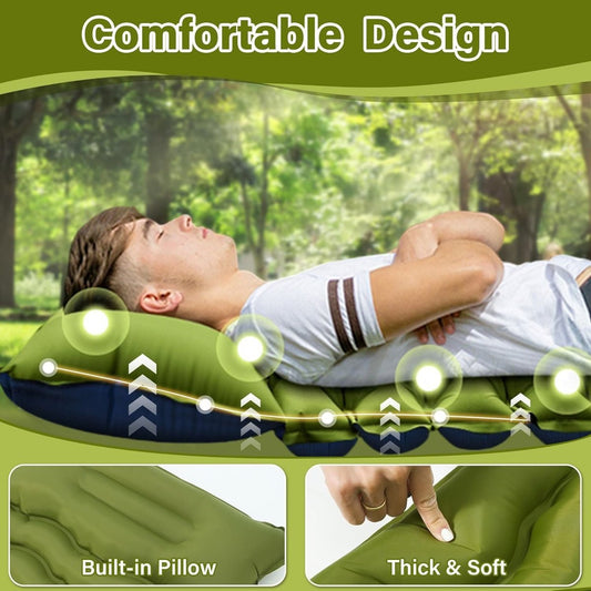 Single Inflatable Camping Mattress – Built-In Pillow + Foot Pump — sleeping pads, front view