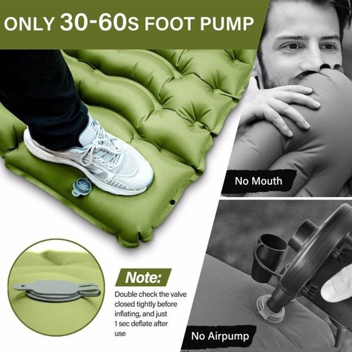 Single Inflatable Camping Mattress – Built-In Pillow + Foot Pump — sleeping pads, lifestyle