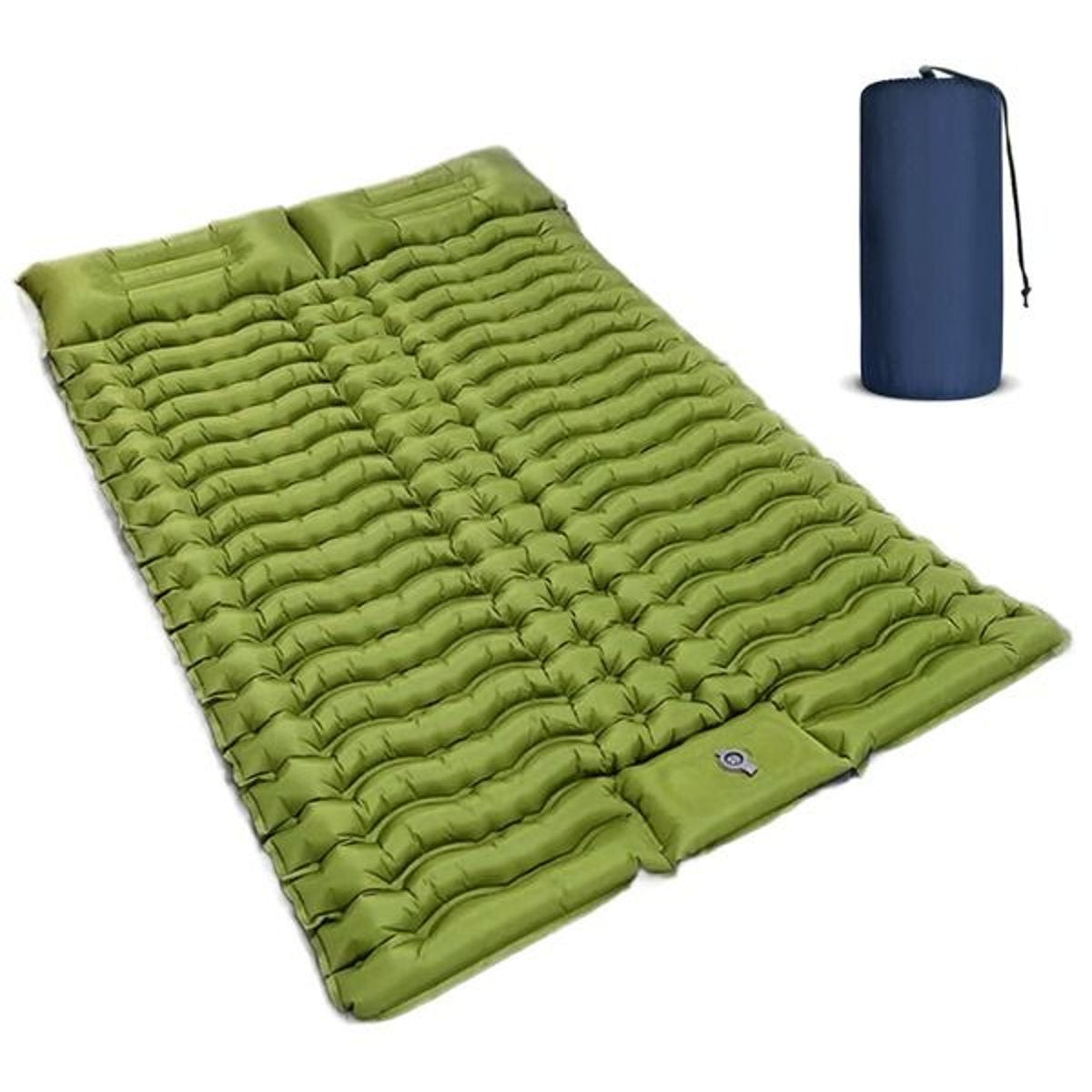 Single Inflatable Camping Mattress – Built-In Pillow + Foot Pump — green, sleeping pads, detail