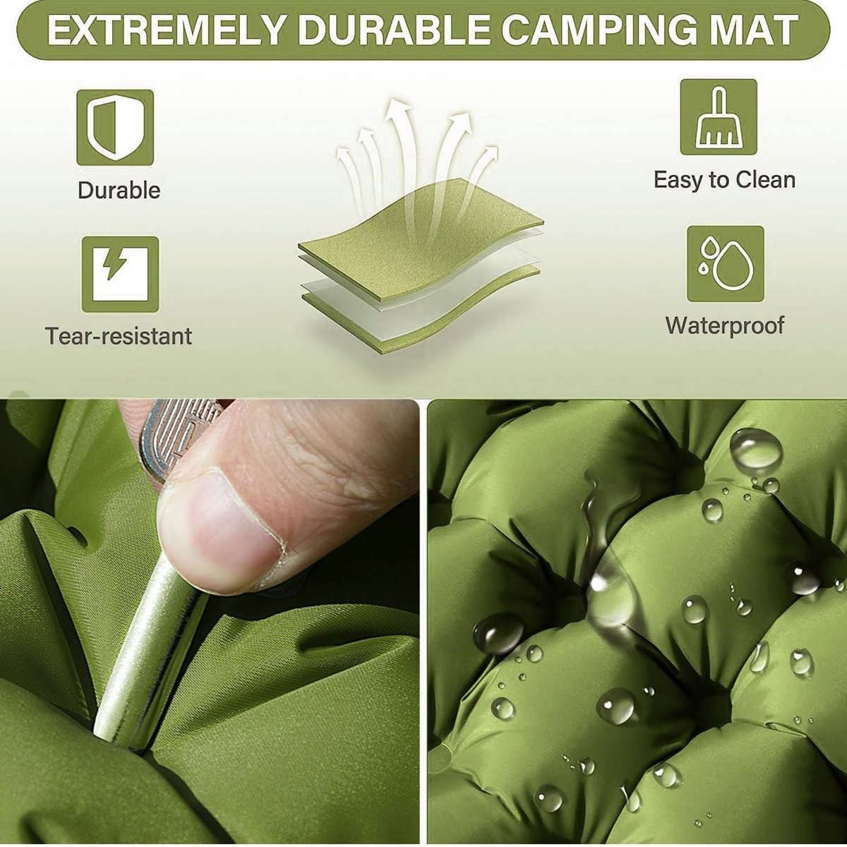Single Inflatable Camping Mattress – Built-In Pillow + Foot Pump — sleeping pads, view 8