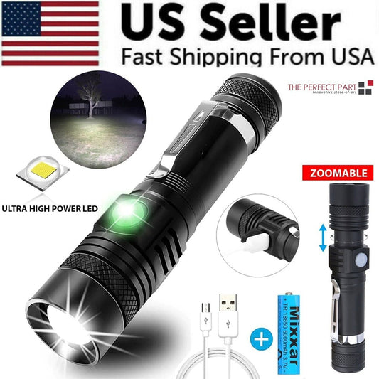 Super Bright Zoomable LED Tactical Flashlight - 90,000 lm (Rechargeable) — flashlights, front view