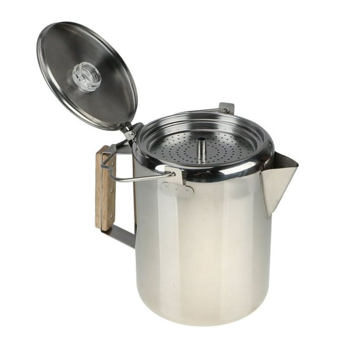Trail Stainless Steel 12-Cup Coffee Percolator (Campfire/Stovetop) — percolators, angled view