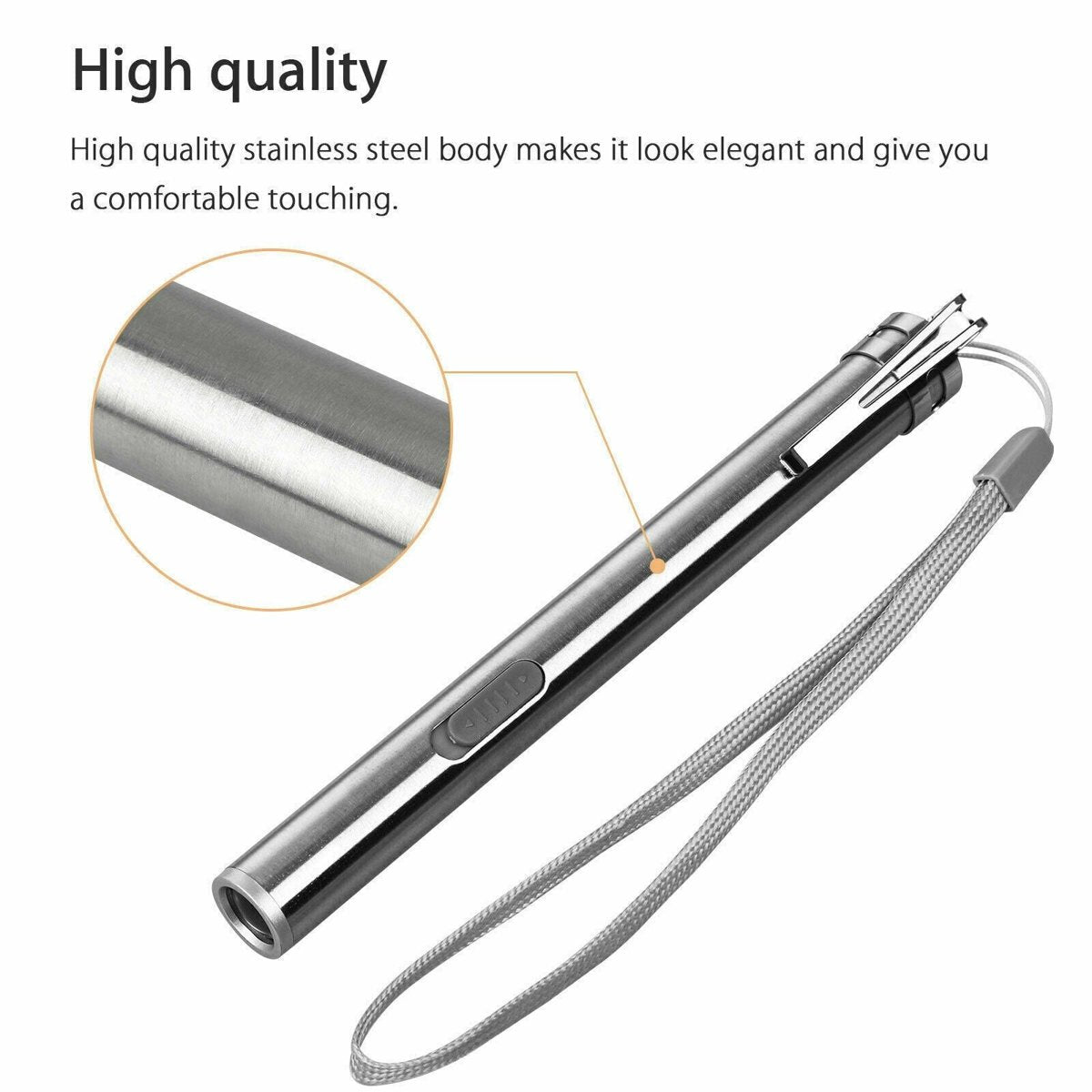 USB Rechargeable Stainless Steel Pen Flashlight (5 in) — flashlights, view 12