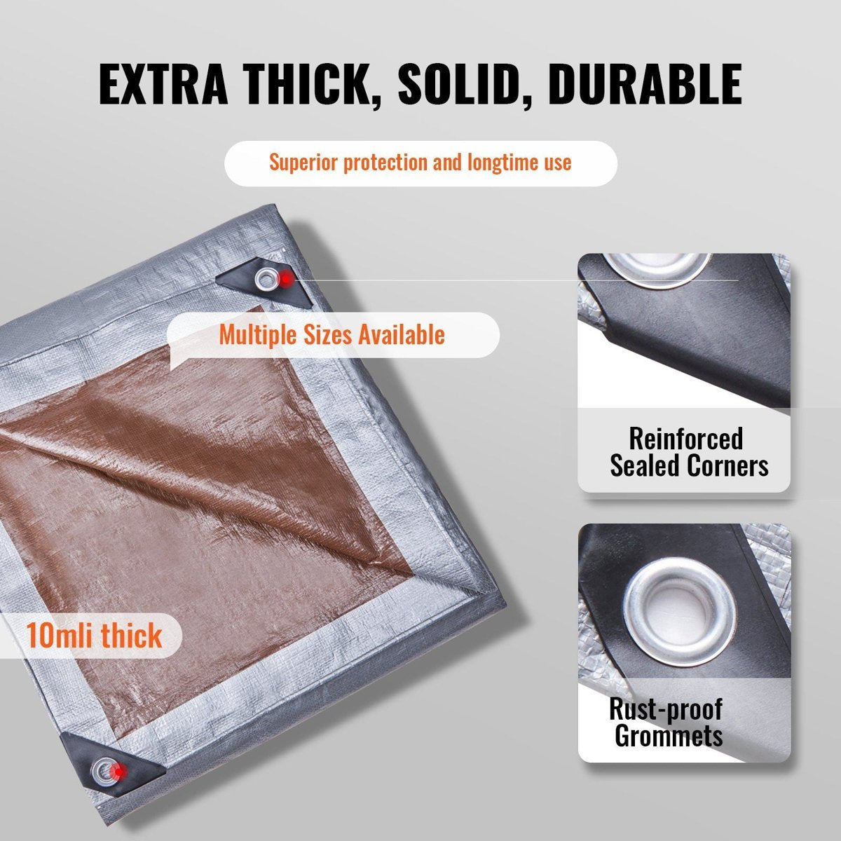 VEVOR 10-Mil Waterproof Tarp - 16' x 20', UV-Resistant Poly w/ Metal Grommets — tarps, detail