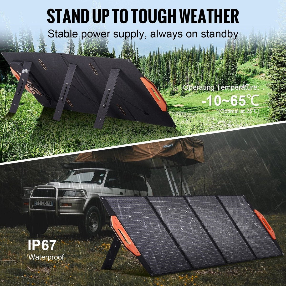 VEVOR 120W Foldable Monocrystalline Solar Panel - ETFE, IP67, USB QC3.0, Type-C & 18V DC — panels, detail
