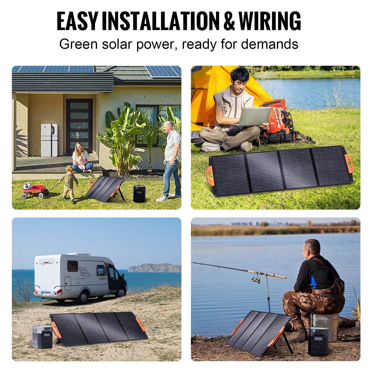 VEVOR 120W Foldable Monocrystalline Solar Panel - ETFE, IP67, USB QC3.0, Type-C & 18V DC — panels, lifestyle