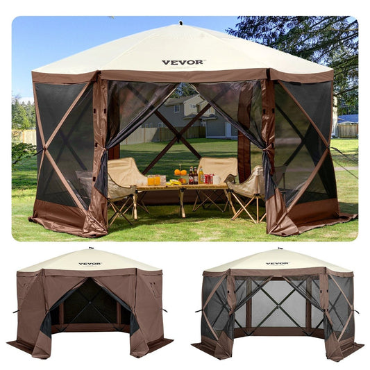 VEVOR 12'×12' Camping Gazebo Screen Tent - 6-Sided Pop-Up Shelter — gazebos, front view