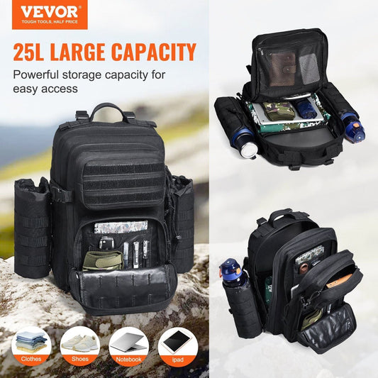 VEVOR 25L Tactical Backpack - MOLLE Daypack, Lightweight Waterproof Polyester — hiking backpacks, angled view