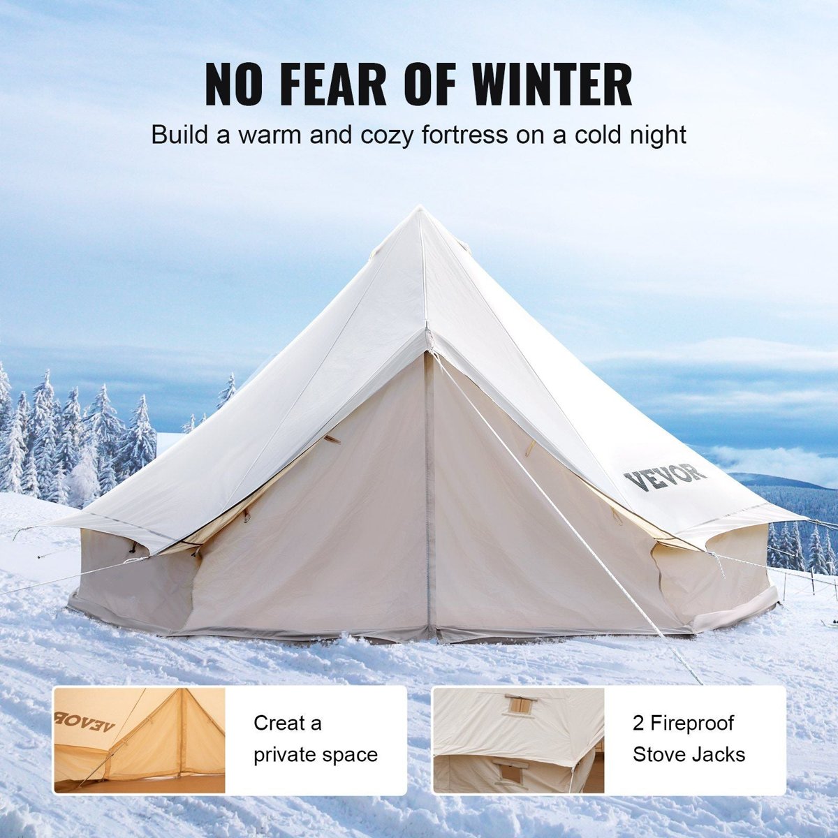 VEVOR 3m Cotton Canvas Bell Tent - 5" Stove Jack, Zip-Away Floor (3-5P) — tents, lifestyle