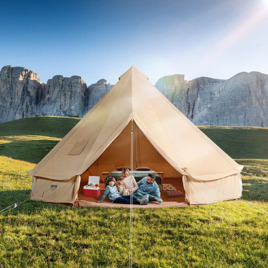 VEVOR 5m Canvas Bell Tent - TC Cotton, 5" Stove Jack, 8-Person — tents, front view