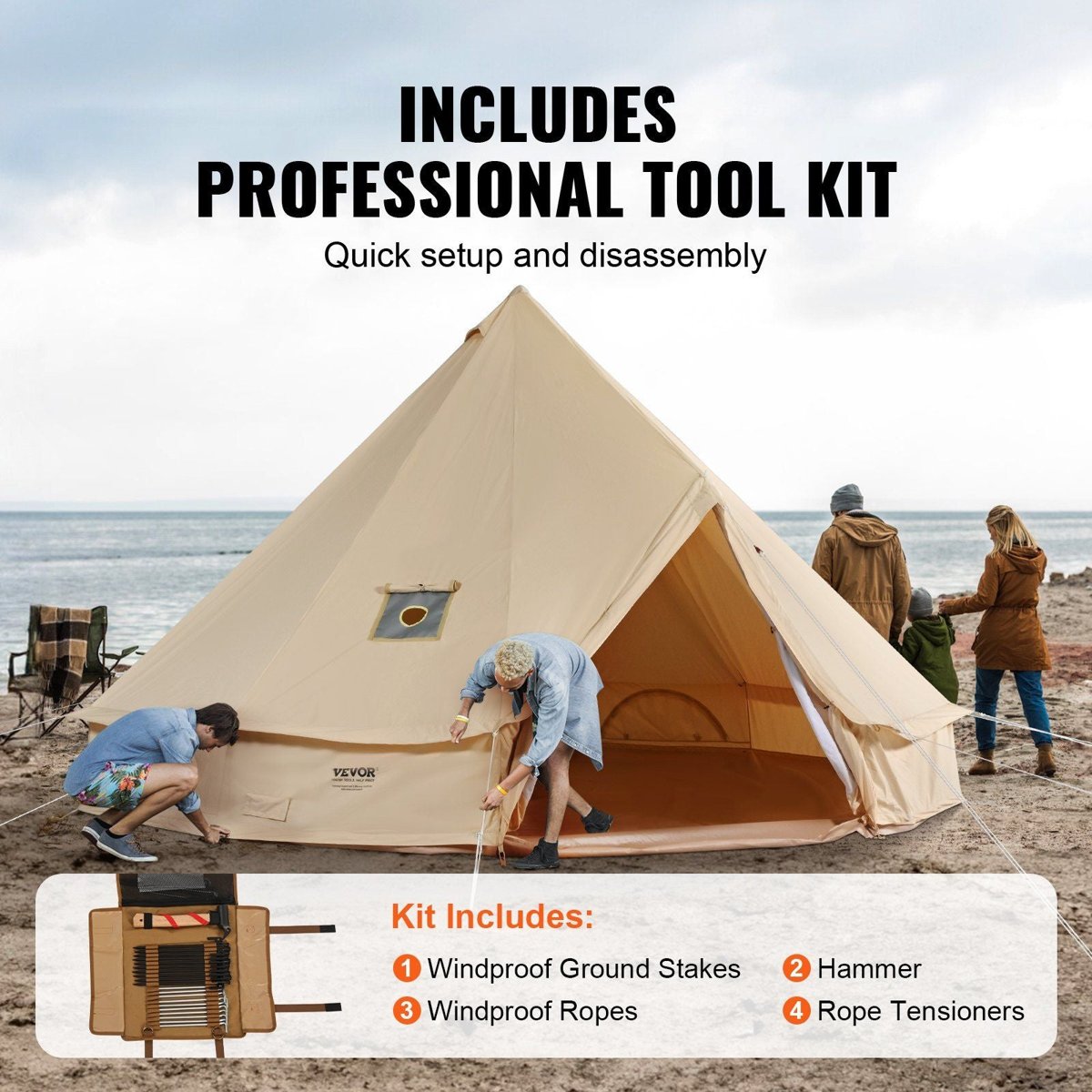 VEVOR 5m Canvas Bell Tent - TC Cotton, 5" Stove Jack, 8-Person — tents, lifestyle