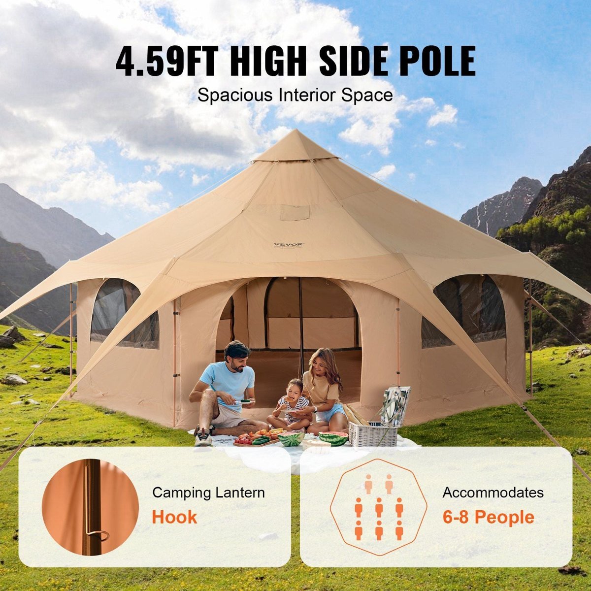 VEVOR 5M TC Canvas Bell Tent - 8-Person Yurt with Stove Jack & Oxford Floor — tents, detail