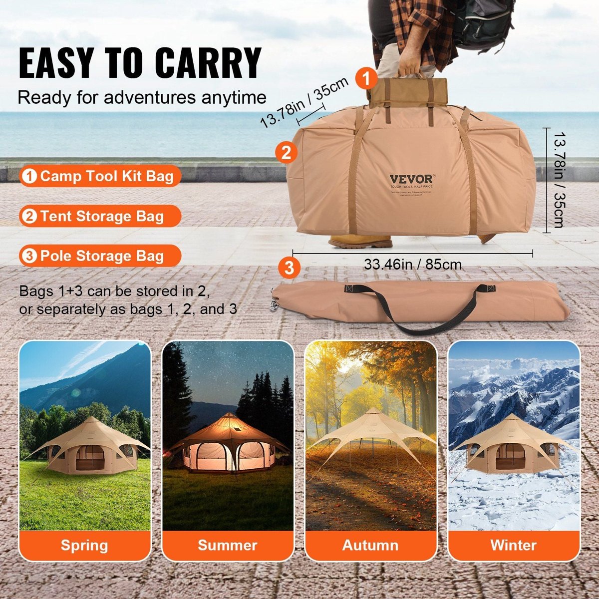 VEVOR 5M TC Canvas Bell Tent - 8-Person Yurt with Stove Jack & Oxford Floor — tents