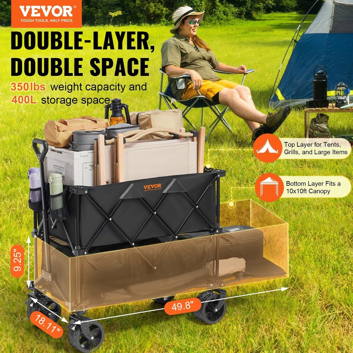 VEVOR Double Decker Collapsible Wagon – 400L Capacity, All-Terrain Wheels — camp furniture, view 7