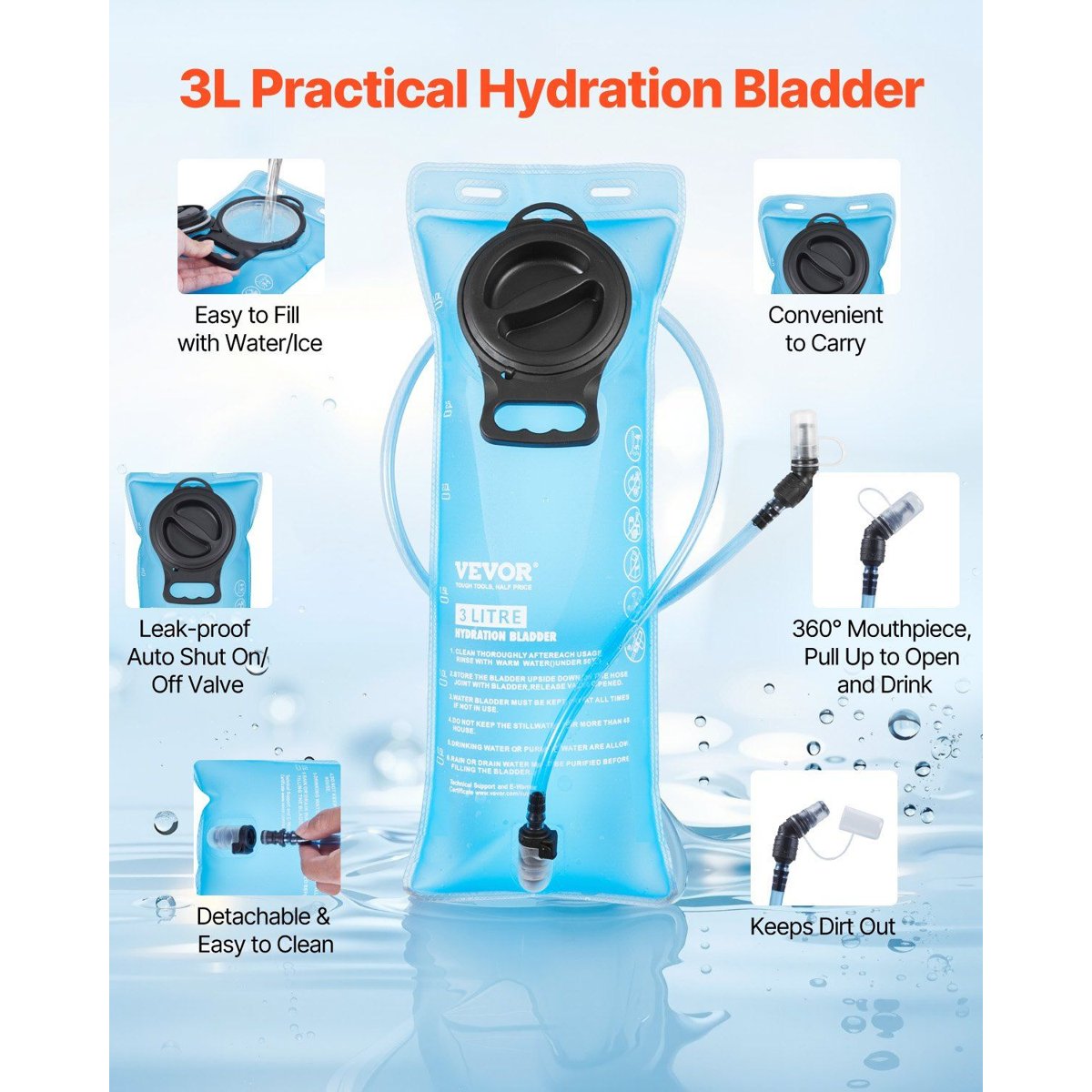 VEVOR Hydration Pack - 15L Backpack with 3L TPU Bladder, Waterproof 420D — packs, detail
