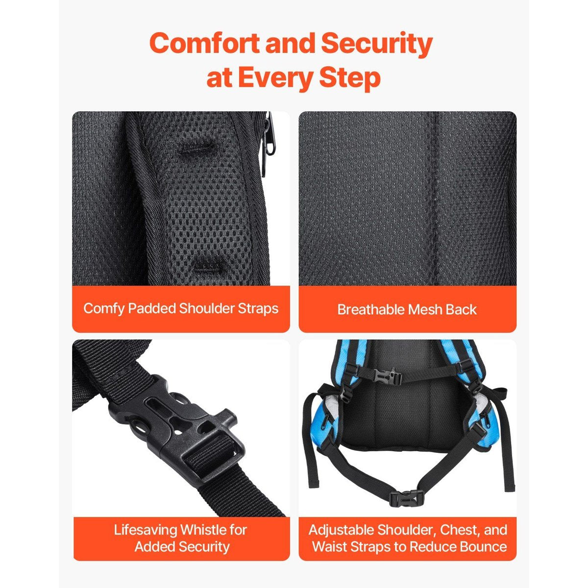 VEVOR Hydration Pack - 15L Backpack with 3L TPU Bladder, Waterproof 420D — packs, back view