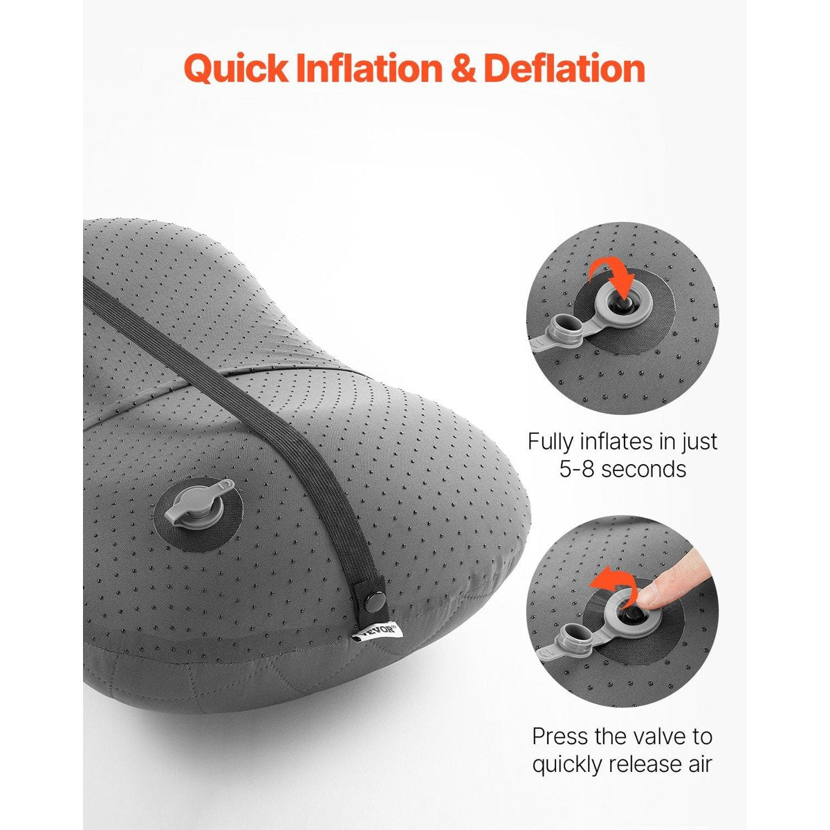 VEVOR Inflatable Camping Pillow - Quick Inflate, Washable Cover (17.4 × 12 in) — gray, air mattress & sleeping pad…