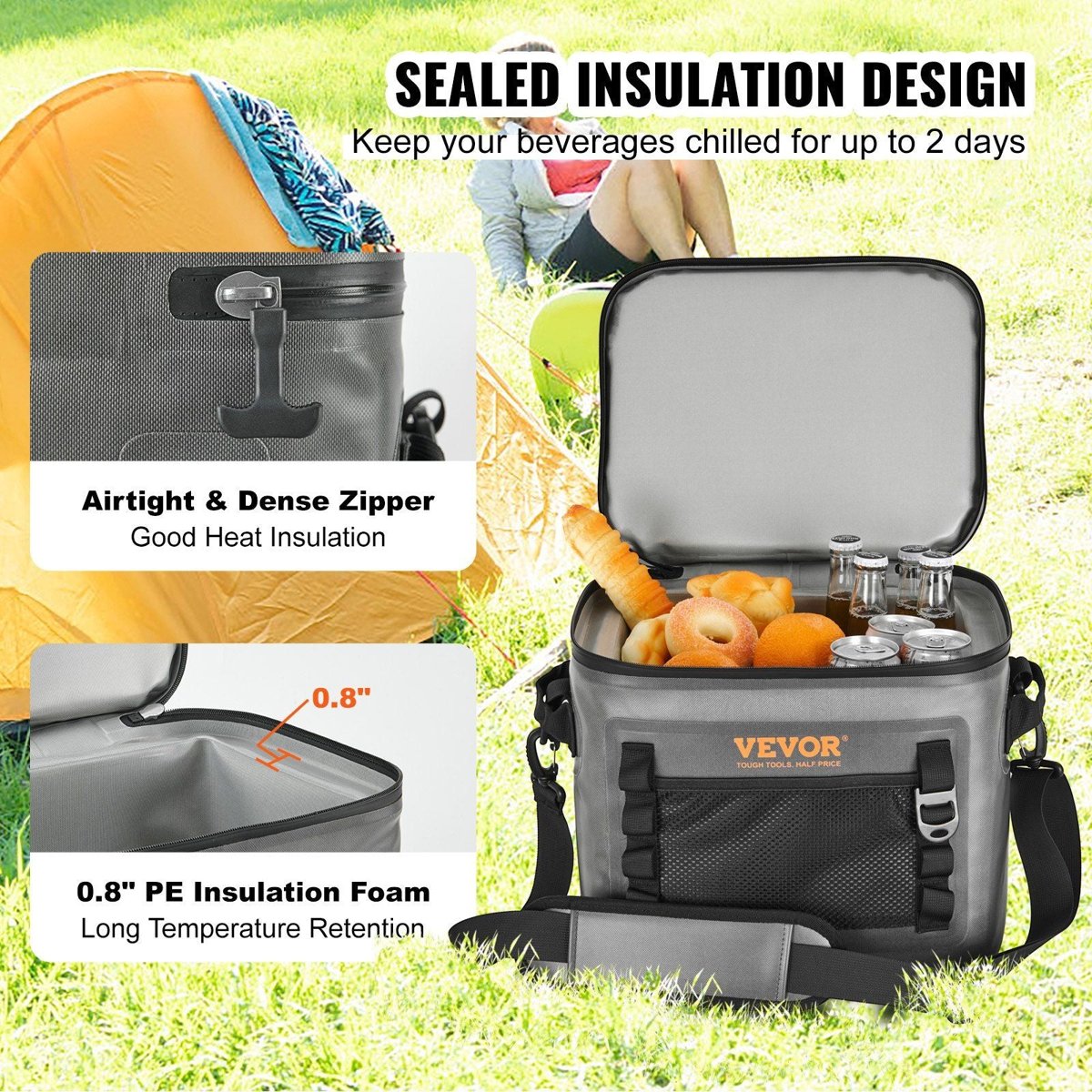 VEVOR Soft Cooler Bag – 24 Can Capacity, Leakproof & Insulated — black, coolers