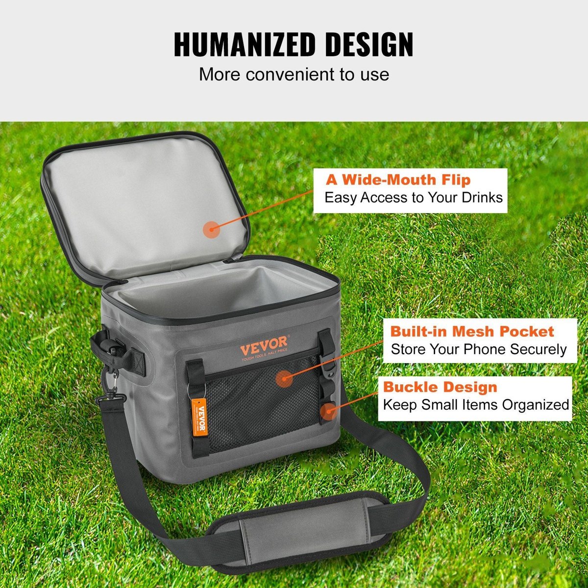 VEVOR Soft Cooler Bag – 24 Can Capacity, Leakproof & Insulated — coolers, back view