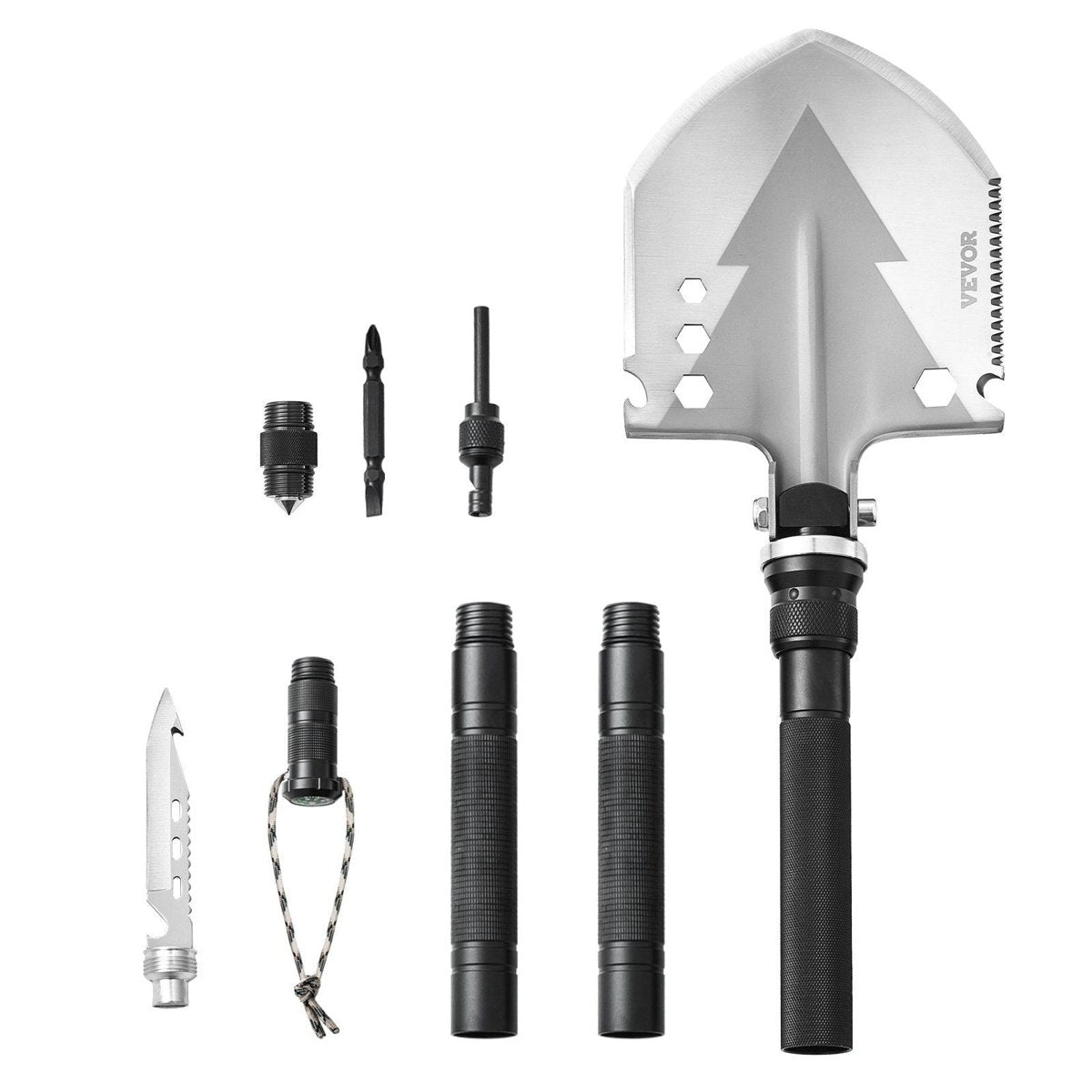 VEVOR Survival Folding Shovel Multitool - 30Cr13 Steel, Fire Starter — camping tools