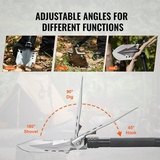 VEVOR Survival Folding Shovel Multitool - 30Cr13 Steel, Fire Starter — camping tools, angled view
