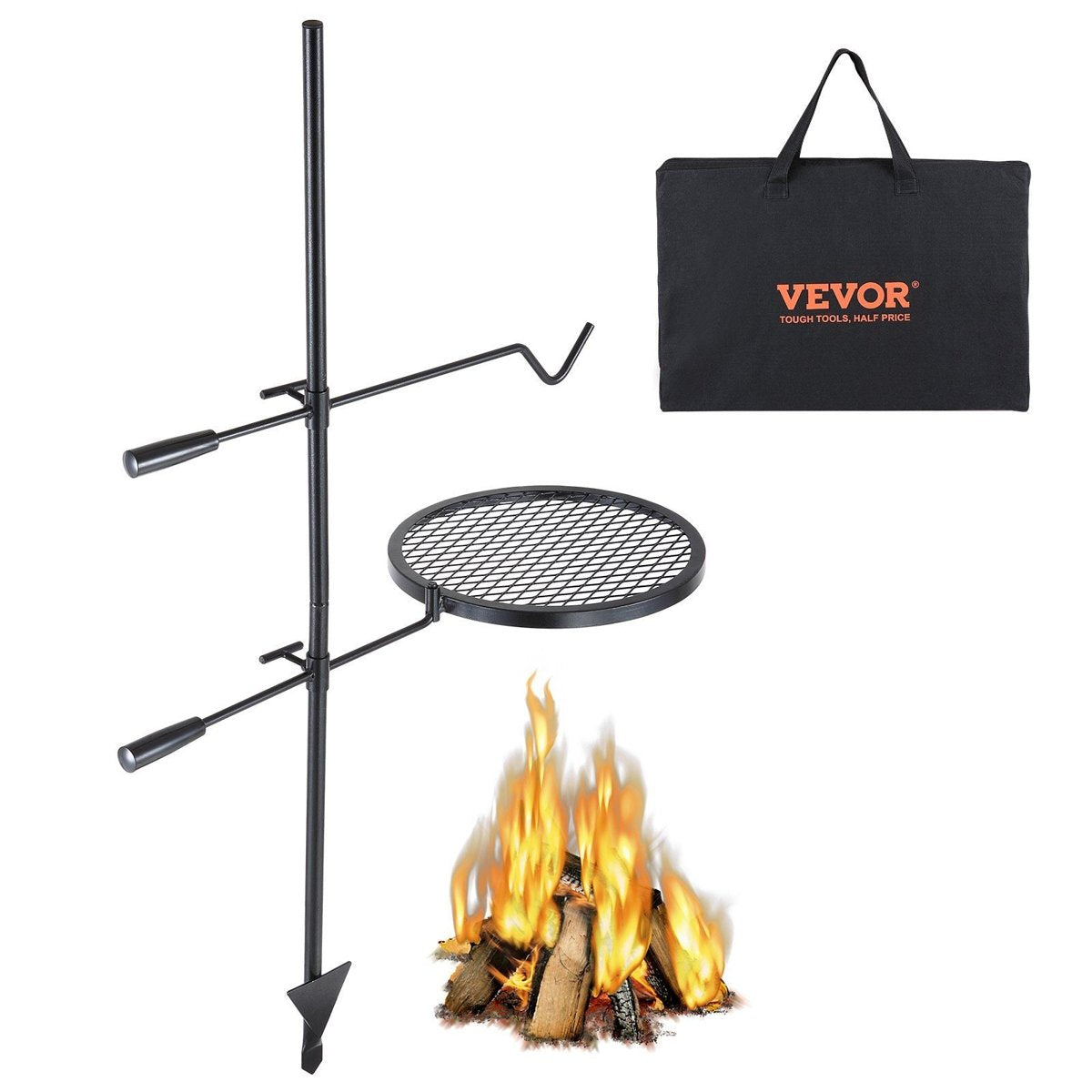 VEVOR Swivel Campfire Grill - 14" Grate, Height-Adjustable, Portable w/ Bag — camping cookware & dinnerware, view 8
