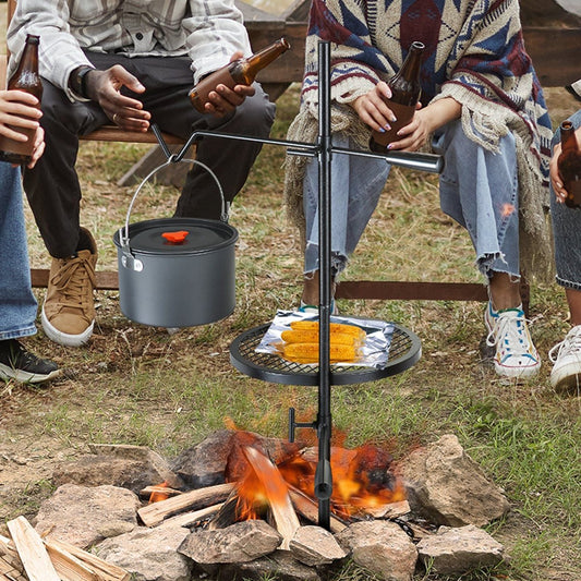 VEVOR Swivel Campfire Grill - 14" Grate, Height-Adjustable, Portable w/ Bag — black, camping cookware & dinnerware, front…