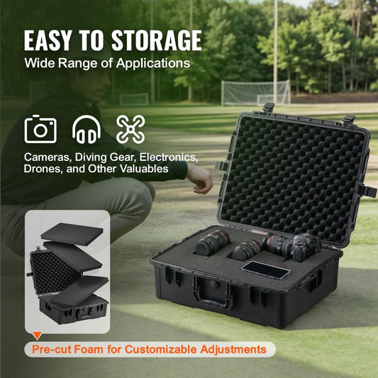 VEVOR Waterproof Hard Case - Wheeled, Pre-Cut Foam, Lockable (IPX67 Tested) — dry boxes, front view