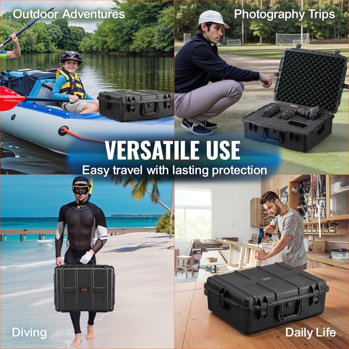 VEVOR Waterproof Hard Case - Wheeled, Pre-Cut Foam, Lockable (IPX67 Tested) — dry boxes, lifestyle